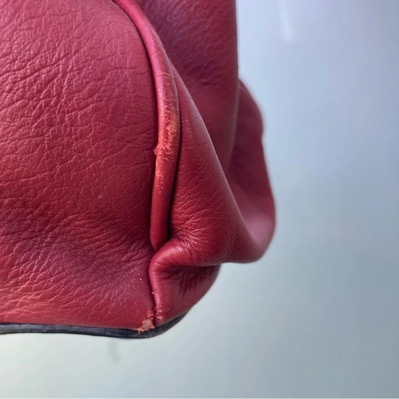 MARC JACOBS Handbag Deep Red Double Pockets Leather Silver Hardware Satchel - Picture 11 of 16